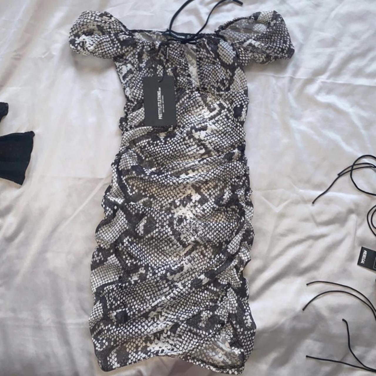 Pretty little thing grey snake print mesh dress.... - Depop