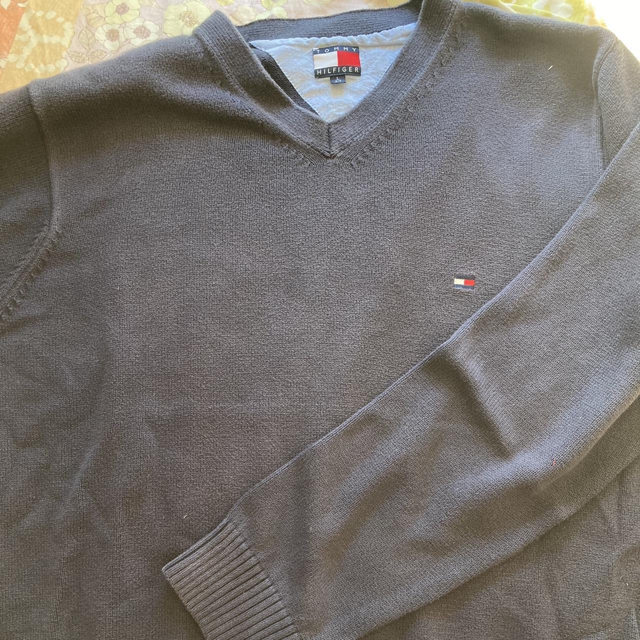 Navy Tommy Hilfiger v neck knit Small stain on the... - Depop