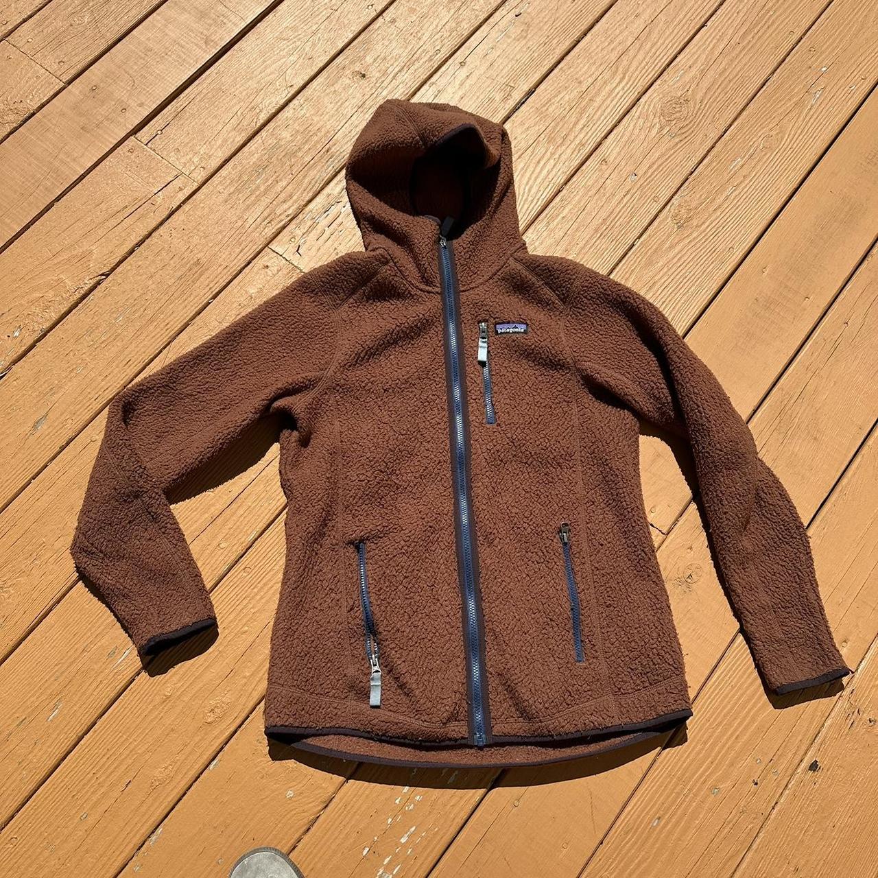 size l brown patagonia sherpa fleece hoodie, wear as...