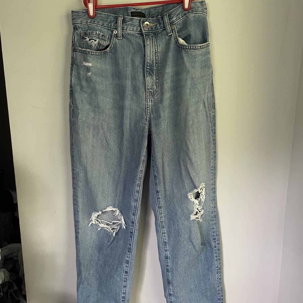 uniqlo ripped denim jeans with raw hem ends... - Depop