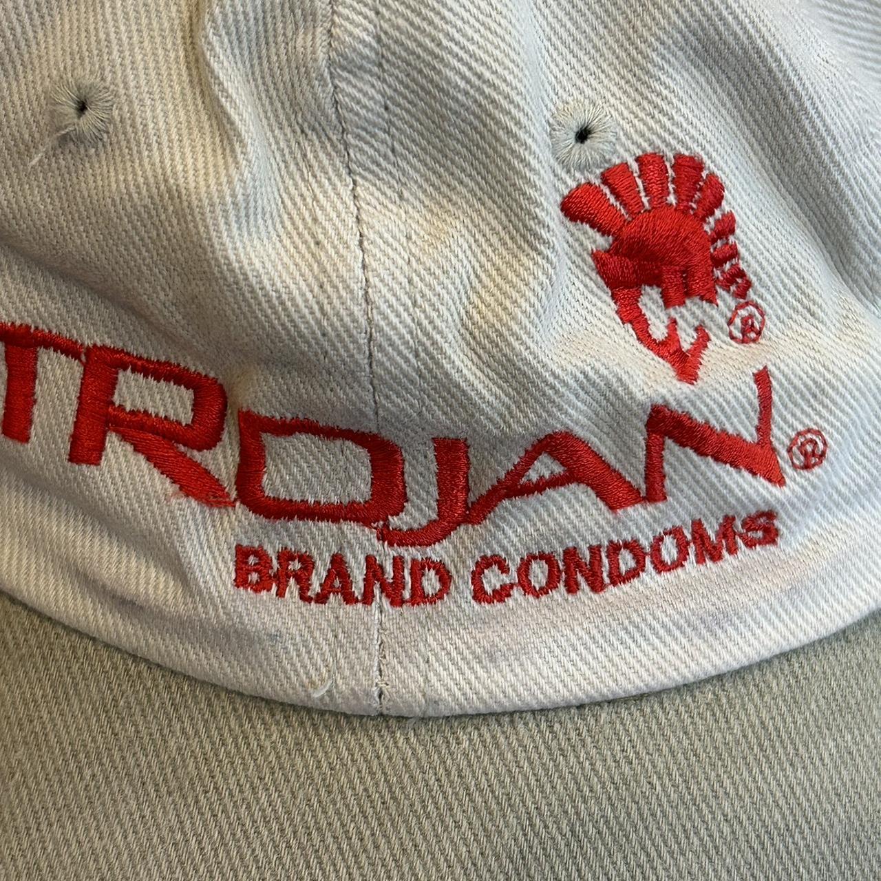 VINTAGE rare Trojan Condoms Hat Cap Strap Back Tan... - Depop