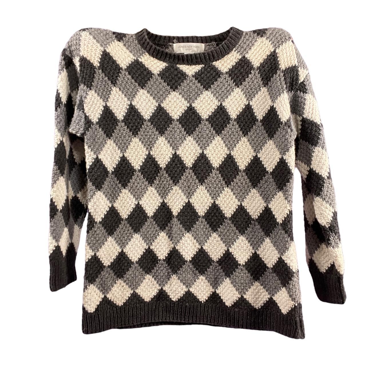 90s grunge argyle chunky knit sweater vintage 90s... - Depop