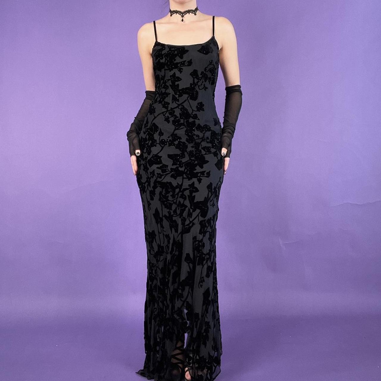 y2k silk black velvet beaded goth mermaid fairy prom... - Depop