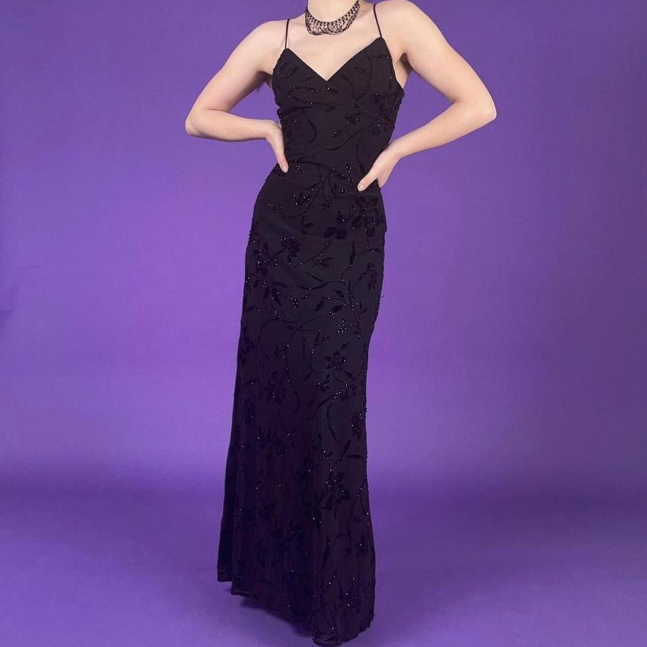 black prom dress Y2K vintage goth black beaded prom... Depop