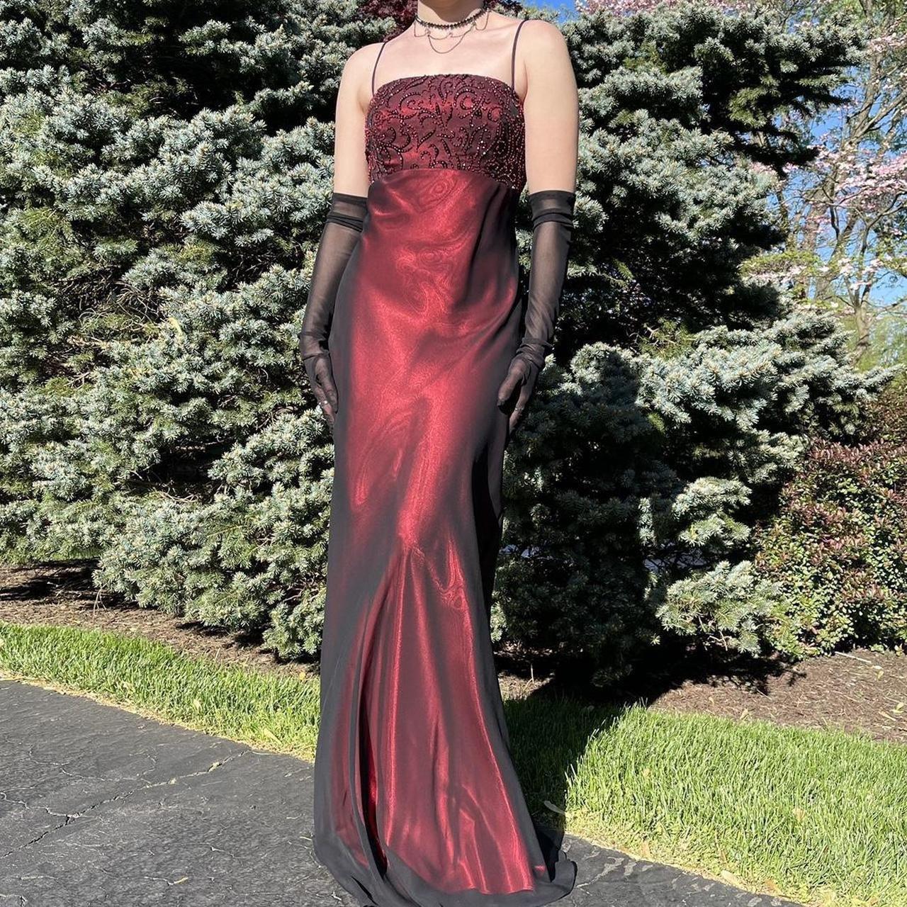 red prom dress vintage y2k long goth red and black... - Depop