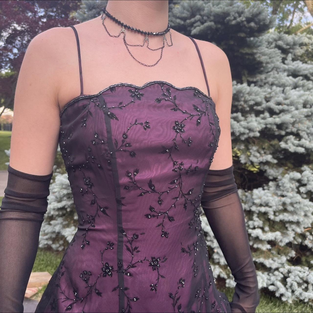 goth-prom-dress-purple-black-purple-beaded-vintage-depop