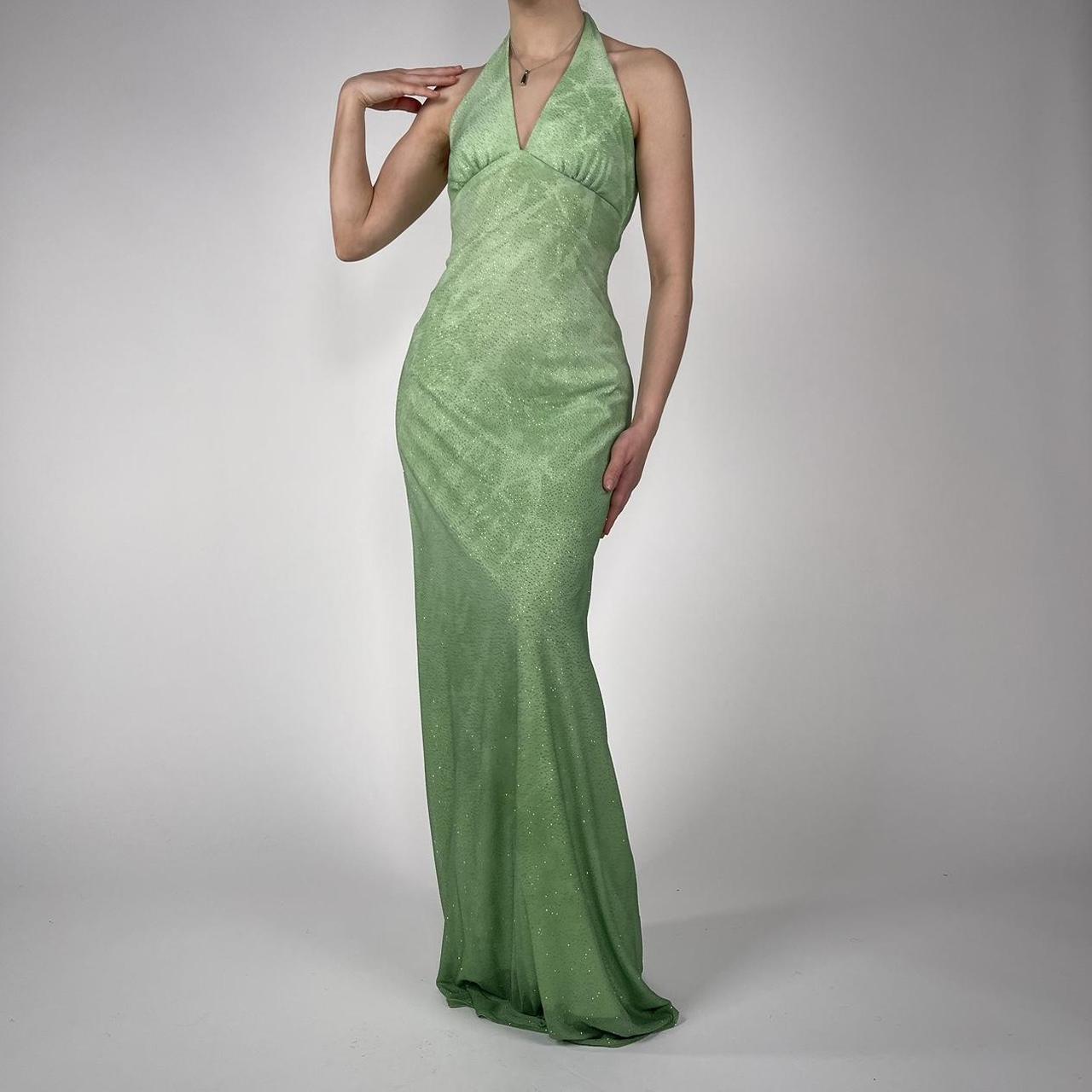 forksy❁︎dress・green green fairy dress halter maxi vintage sparkly maxi | Depop