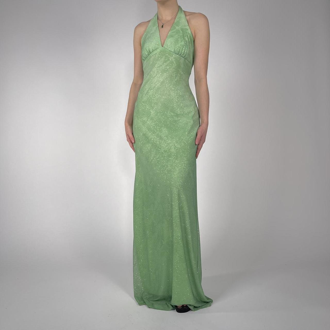 Vintage cheapest Y2K Pastel Green Fairycore Rhinestone Halter Maxi Prom Dress / Size: 5