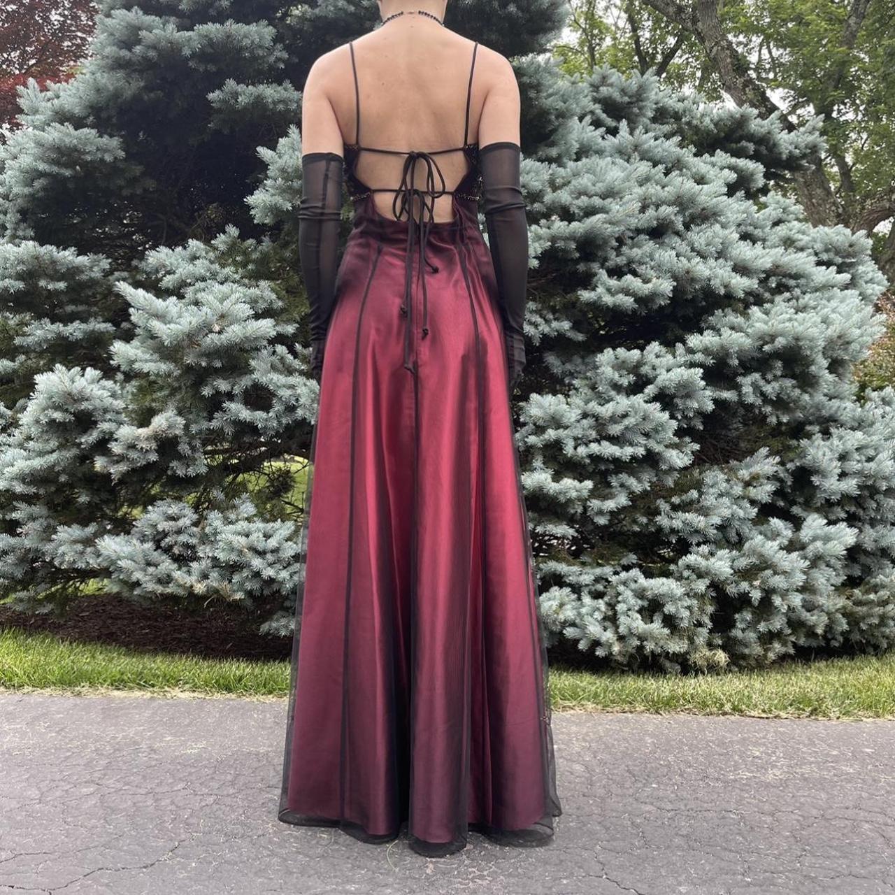 dark red and black Ombre Beaded Mesh Goth Prom Dress... - Depop