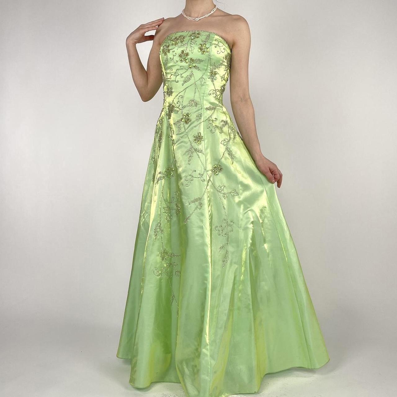 Vintage outlet Y2K Pastel Green Fairycore Rhinestone Halter Maxi Prom Dress / Size: 5