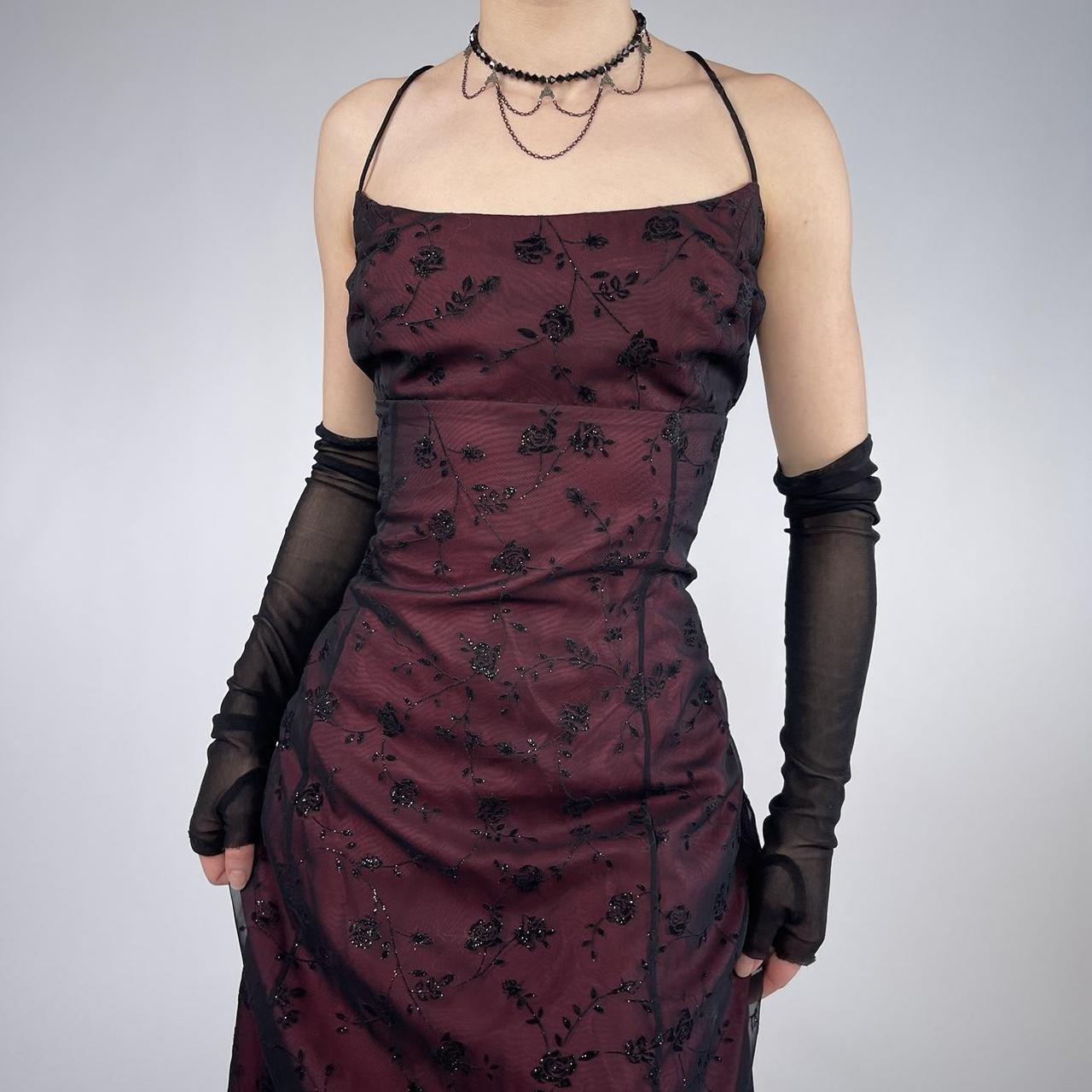 red prom dress goth vintage 90s mesh layered Depop