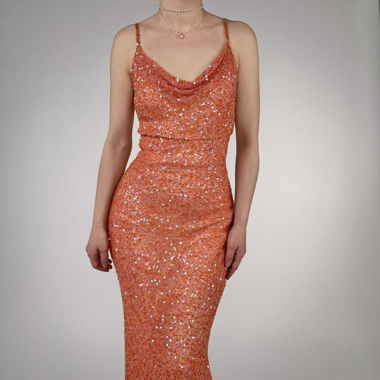 Alyce Designs beaded coral orange strapless prom dress 4 silk bling sexy y2k deals 90s