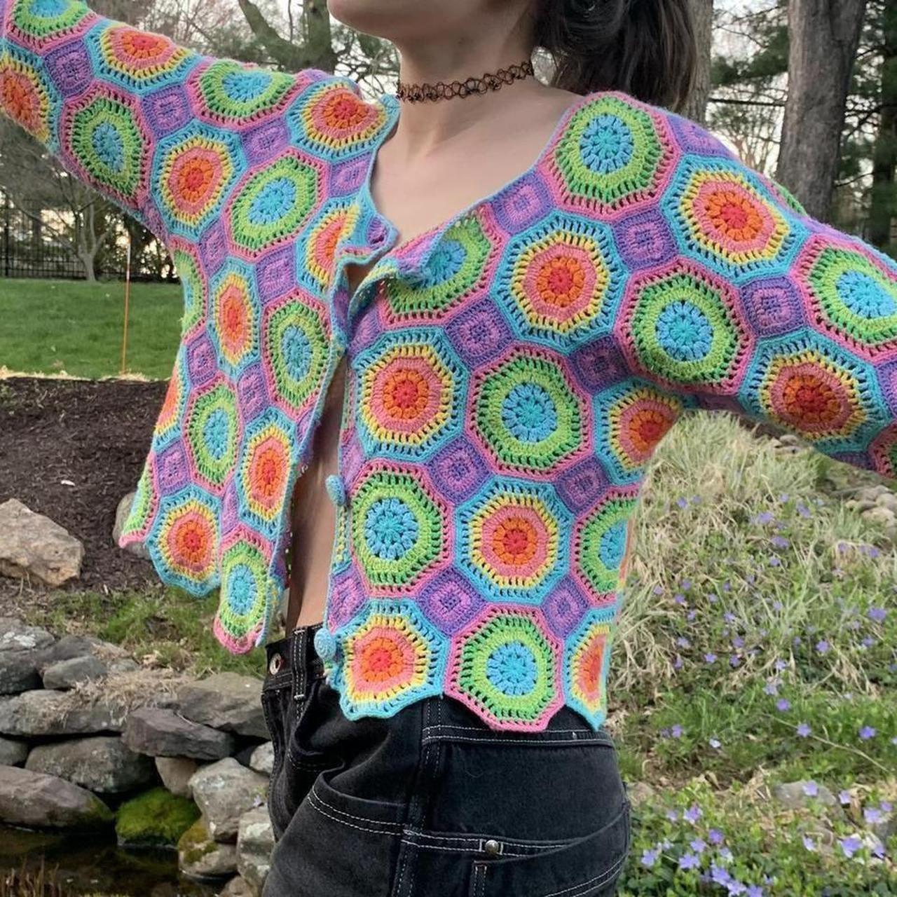 crochet cardigan rainbow square crochet summer. Depop