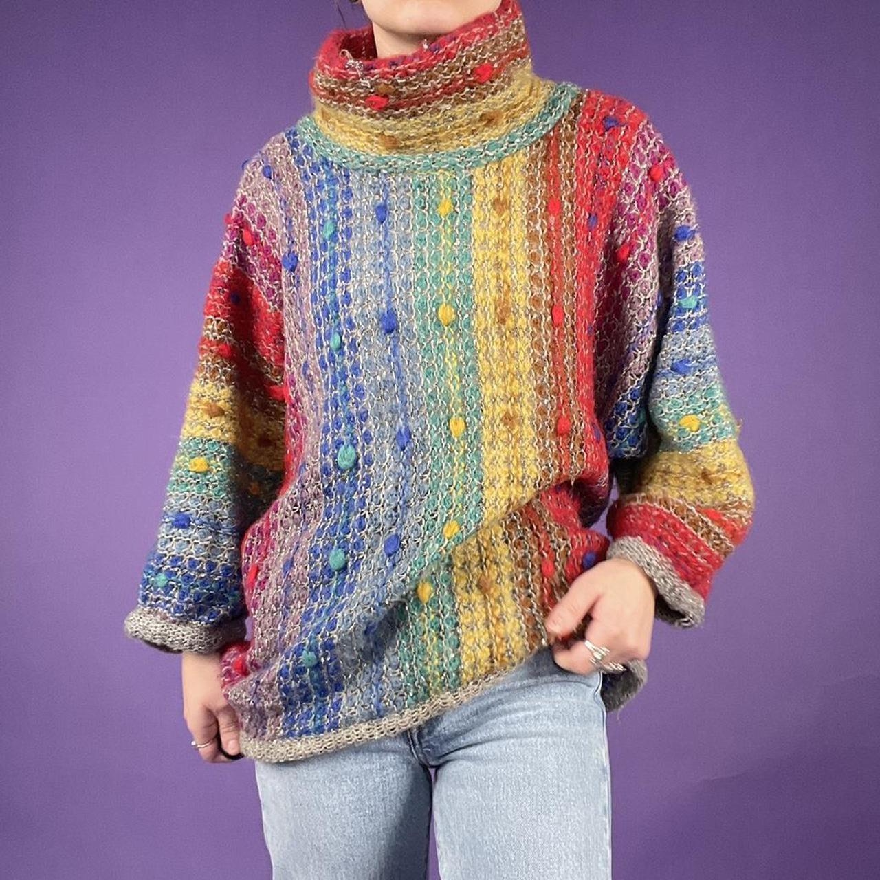 Vintage Rainbow Chunky Knit Oversized shops Sweater