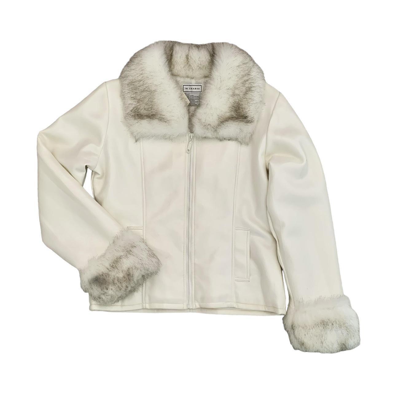 White faux leather coat jacket vintage y2k fur Depop