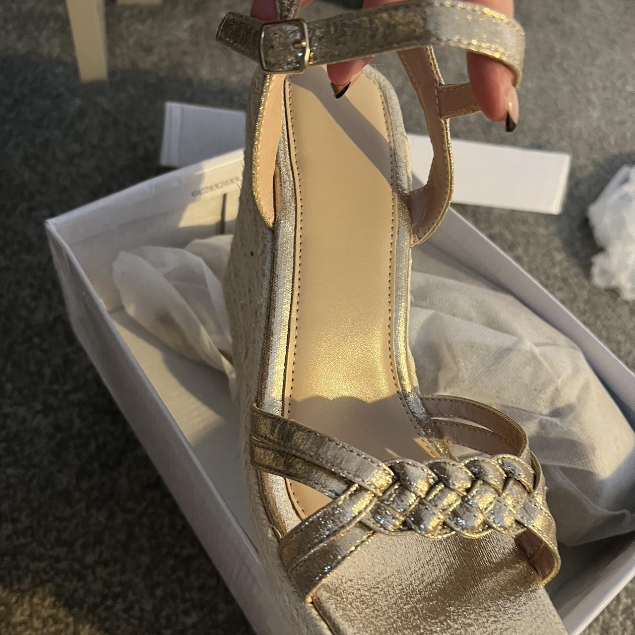 Shein- gold wedges Vey small fitting they are a 8... - Depop