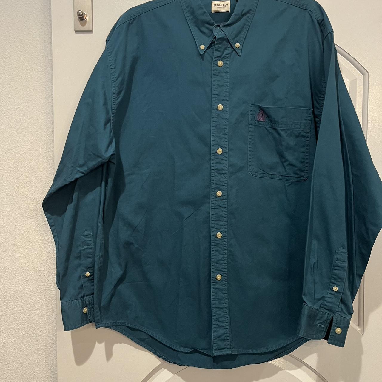 Bugle Boy Men's Green and Blue Shirt Depop