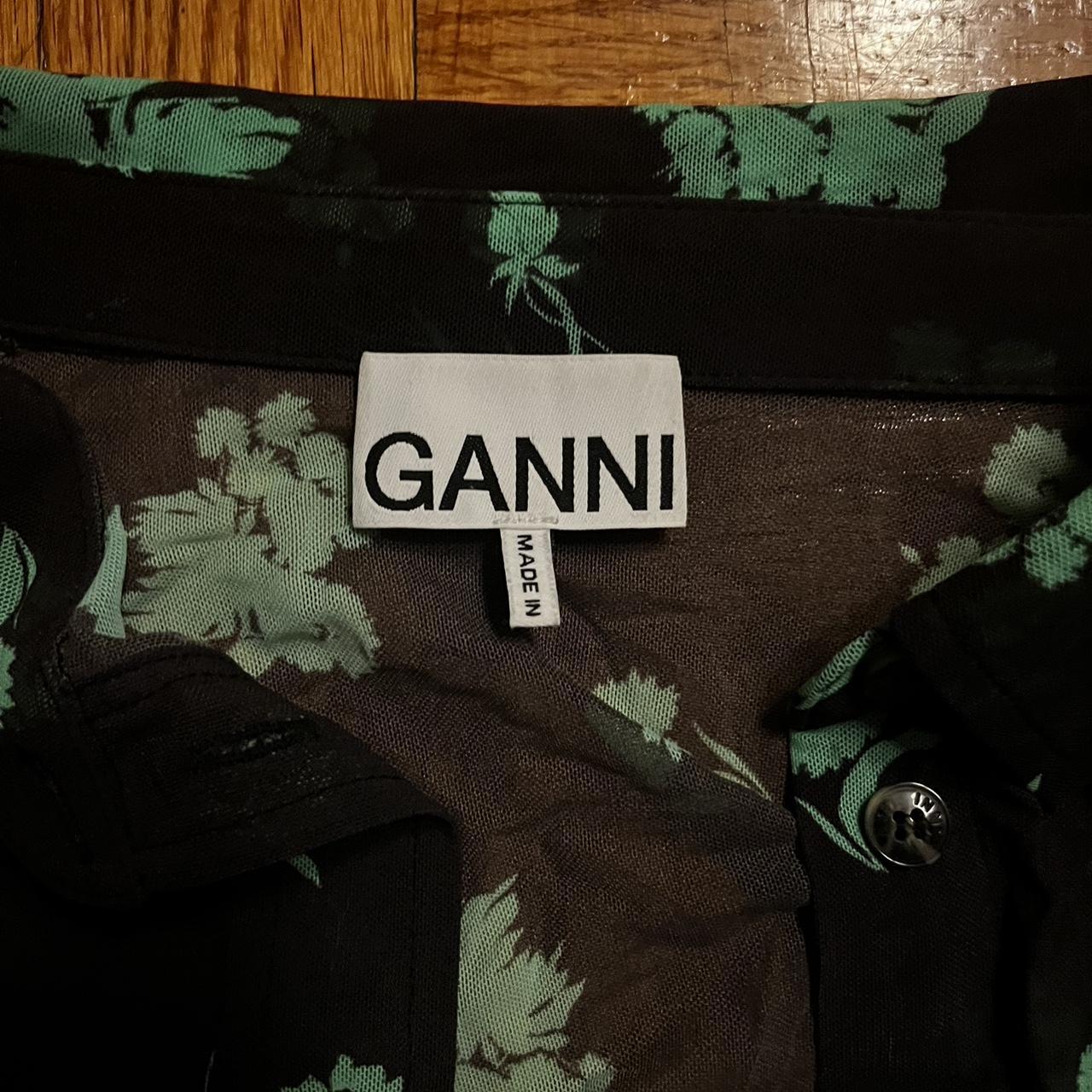 Ganni Women's Black and Green Shirt (2)