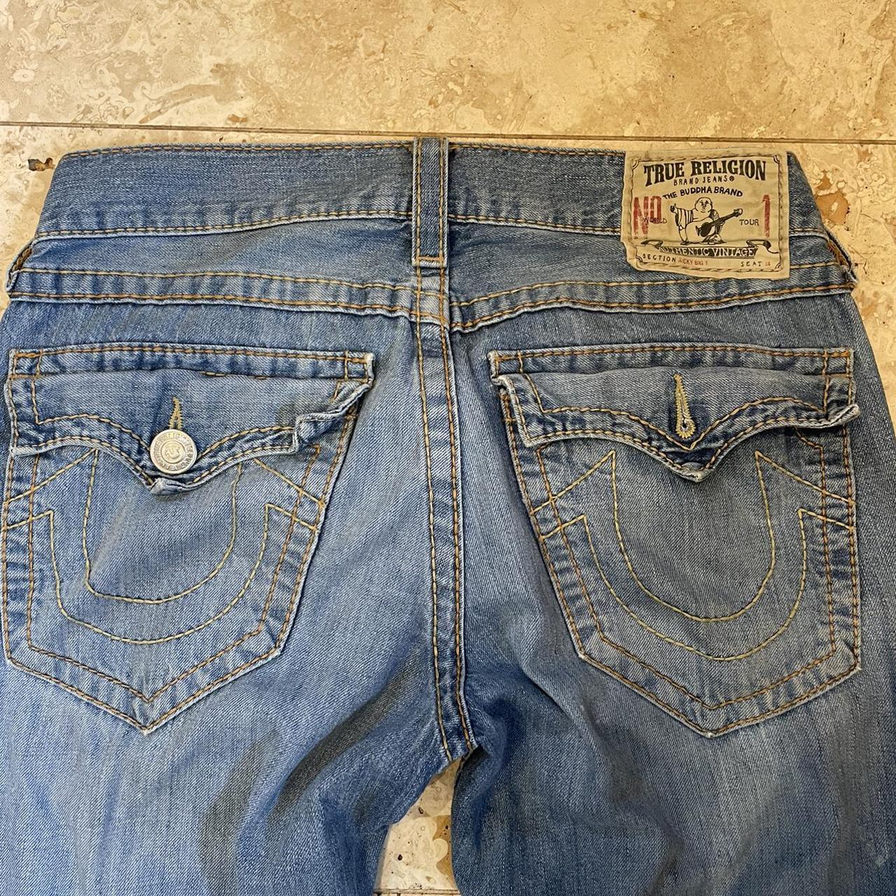 True Religion Men's Blue and White Jeans | Depop