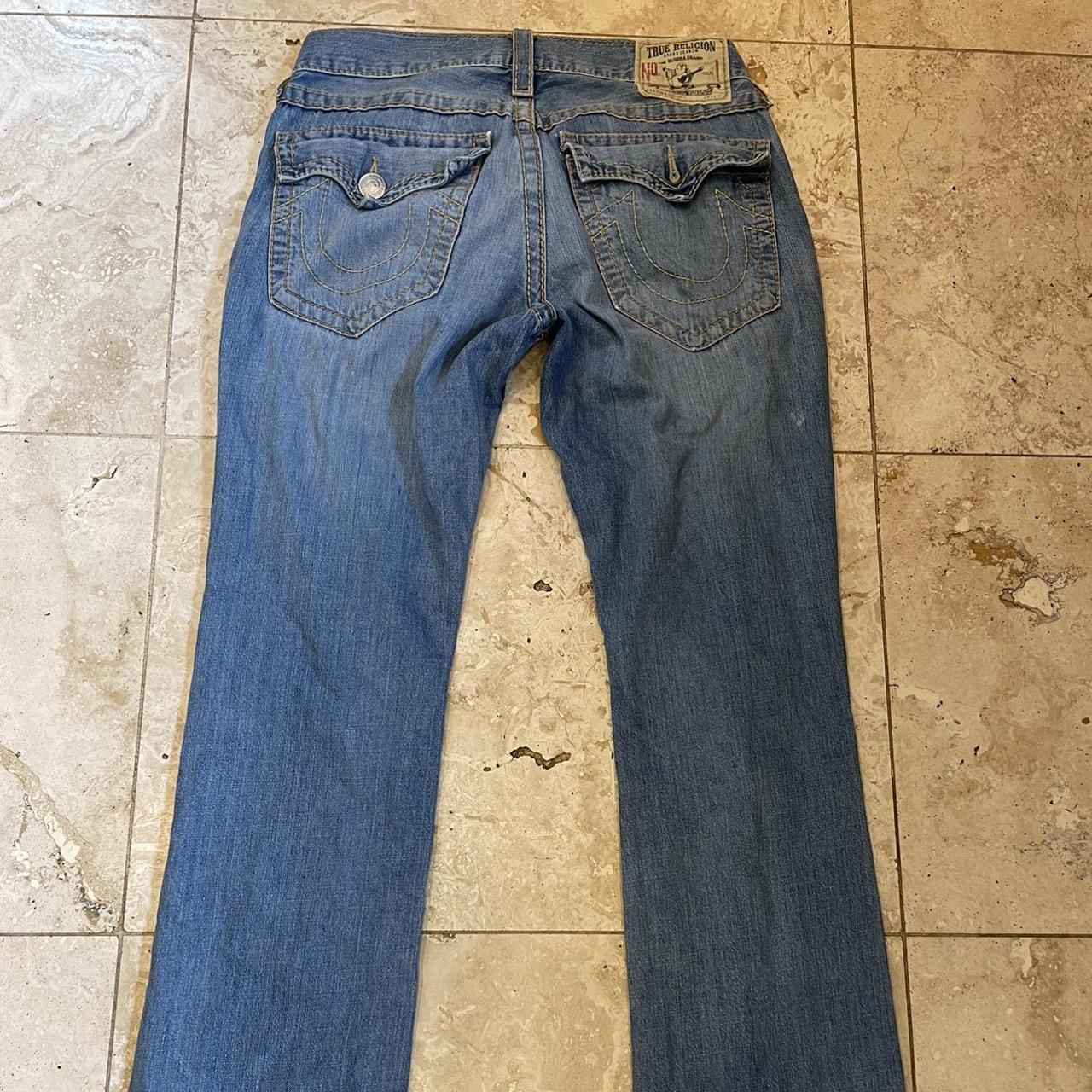 True Religion Men's Blue and White Jeans | Depop