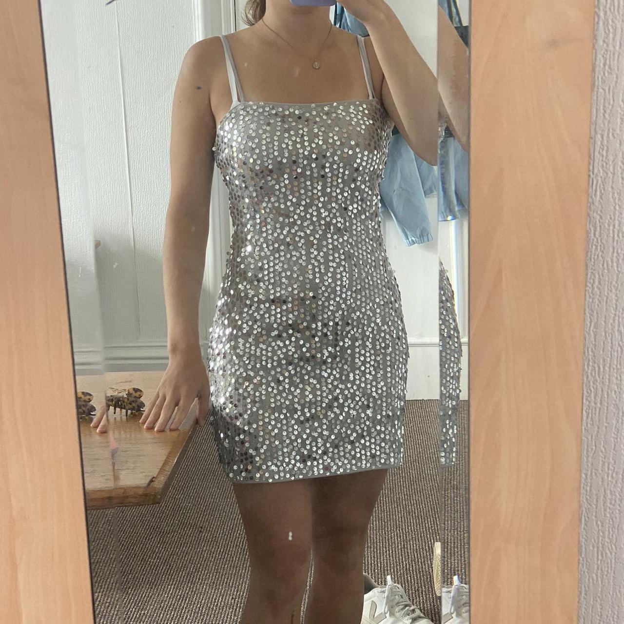 H&M Sparkly sequin silver mini dress Size small Worn... - Depop