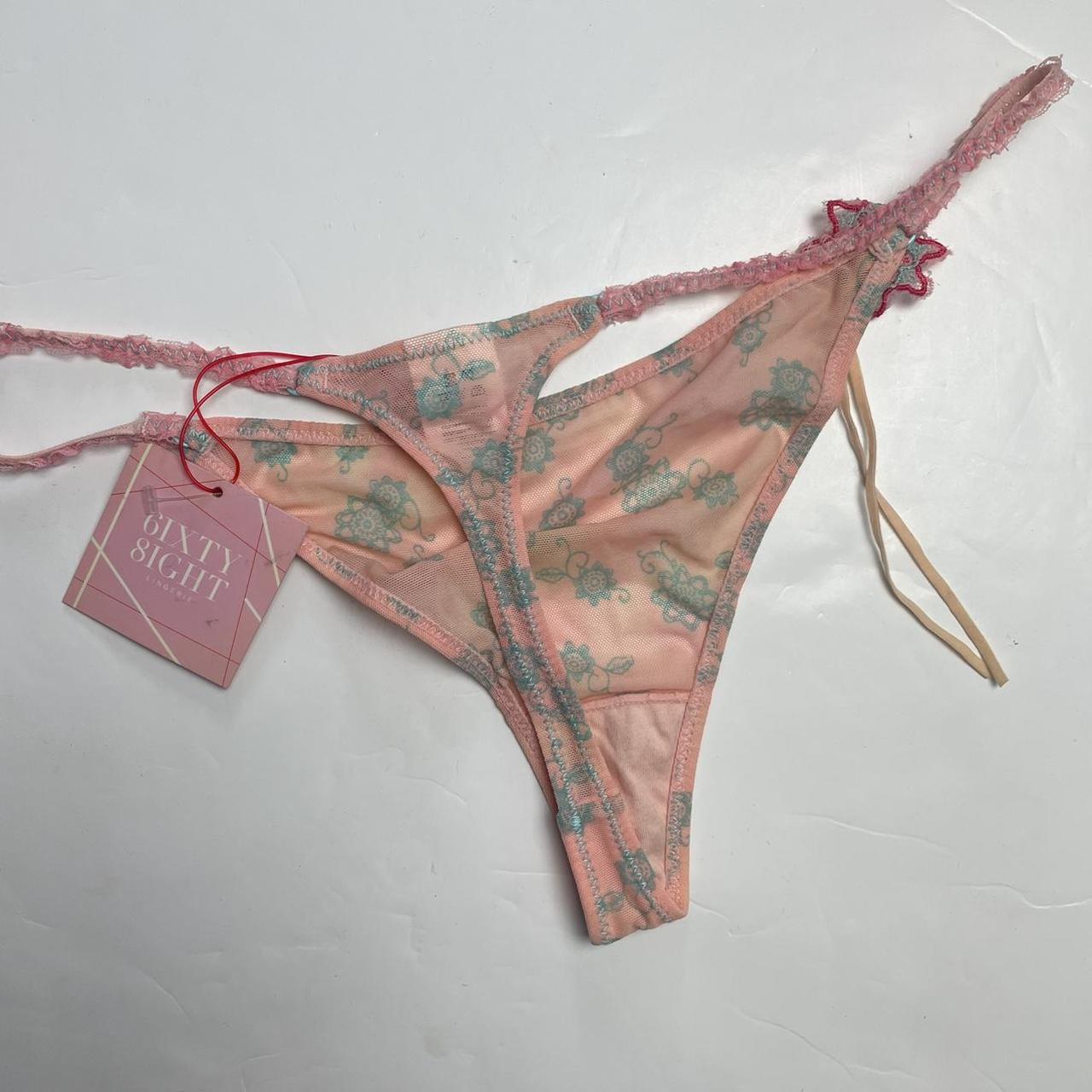Cute deadstock 00’s mesh floral thong with floral... - Depop