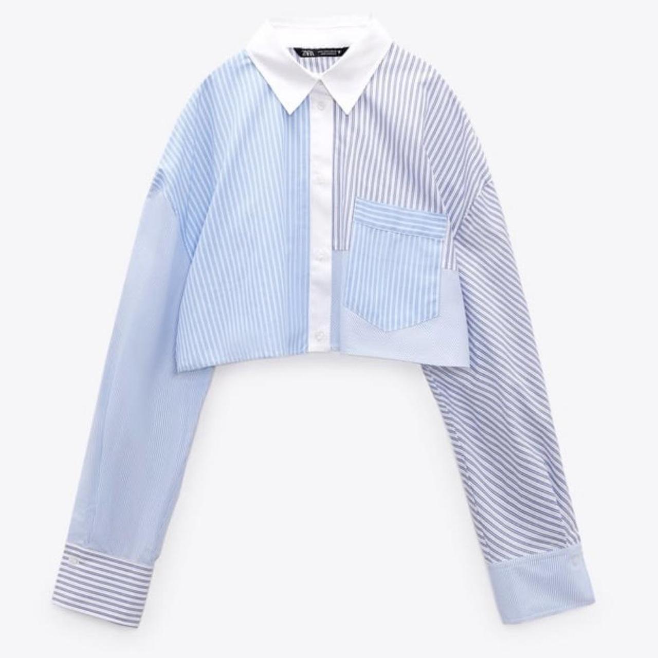 Zara patchwork striped poplin cropped shirt. Size | Depop