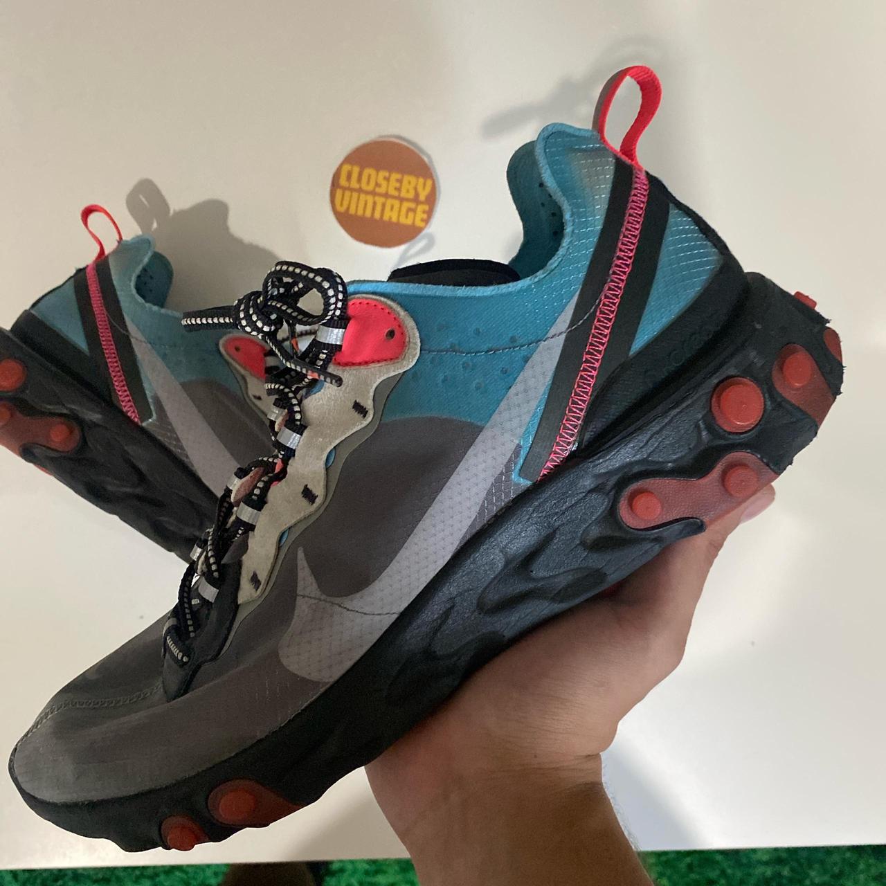 Nike React Element 87 blue and red trainers Size. Depop