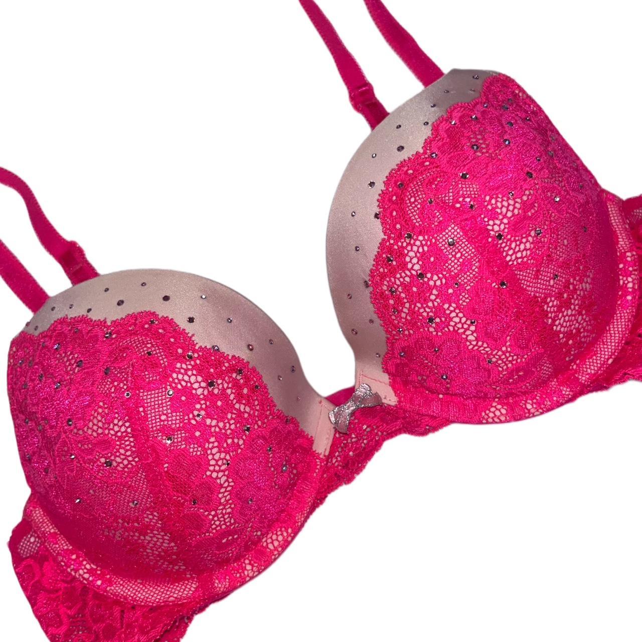 Pink Victoria secret push up bra Studded with pink - Depop