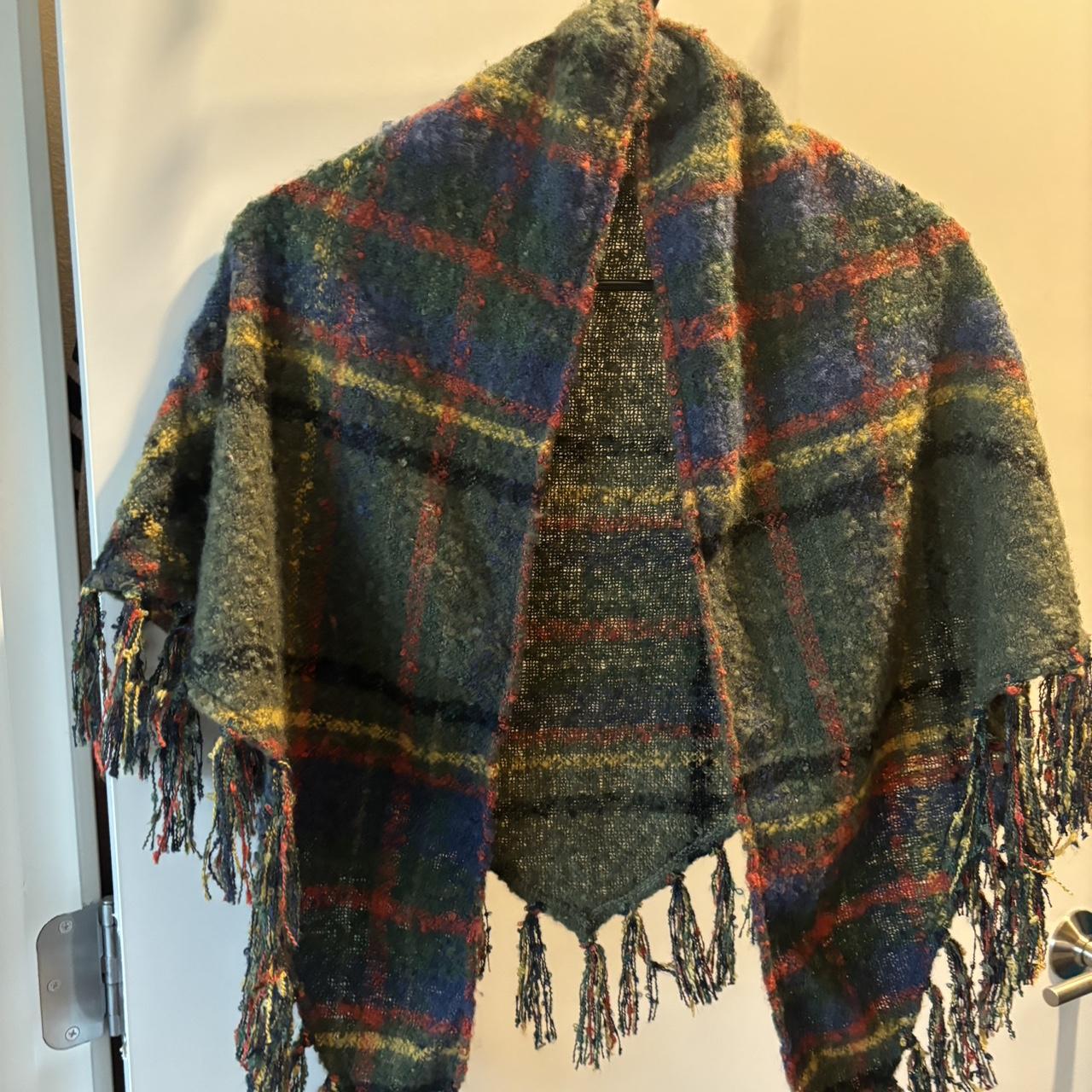 Free People Scarf/Shawl Green Multi Plaid O/S - Depop