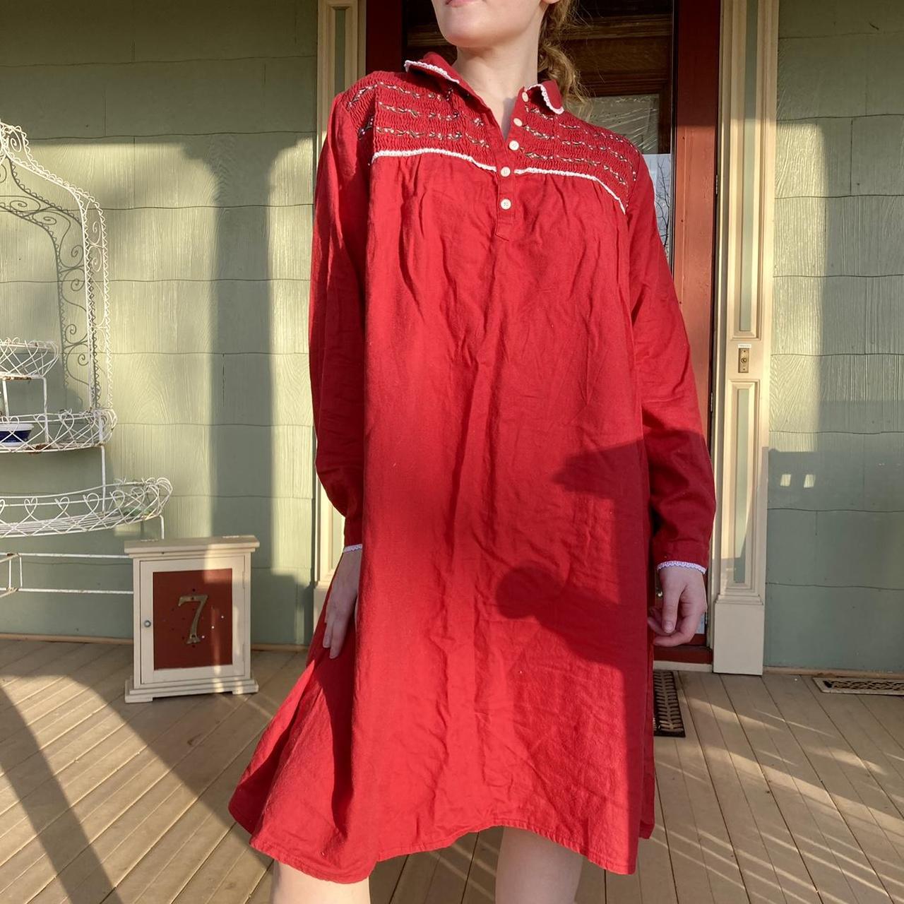 LLBEAN vintage red flannel nightgown with a