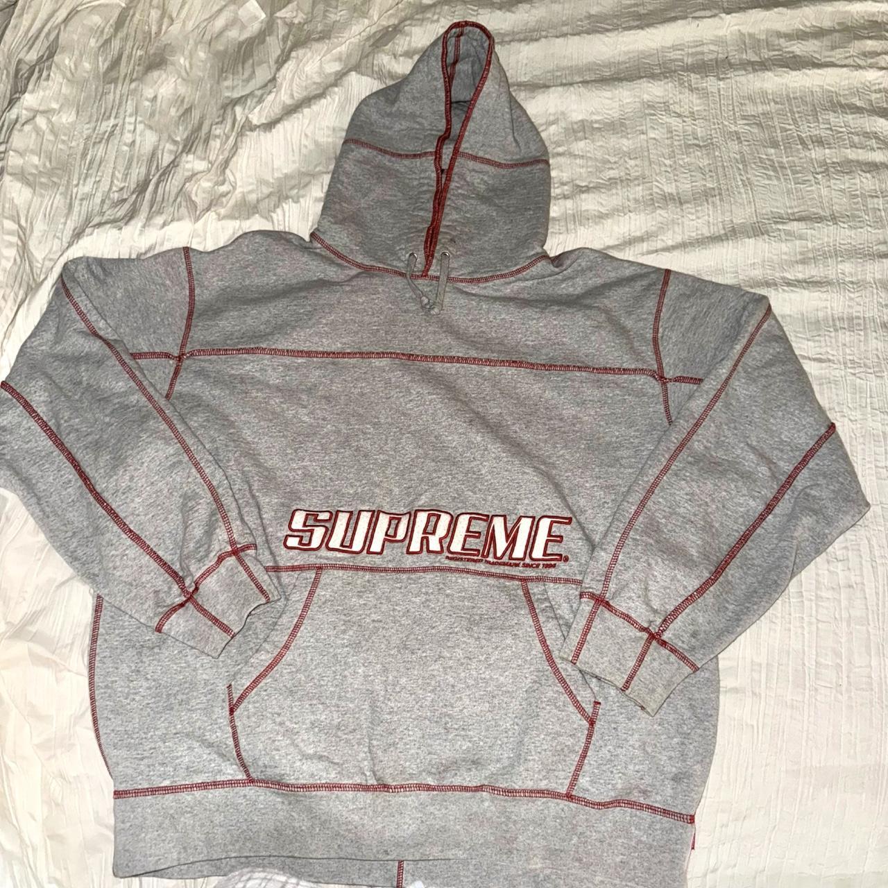 Grey and red supreme hoodie hotsell