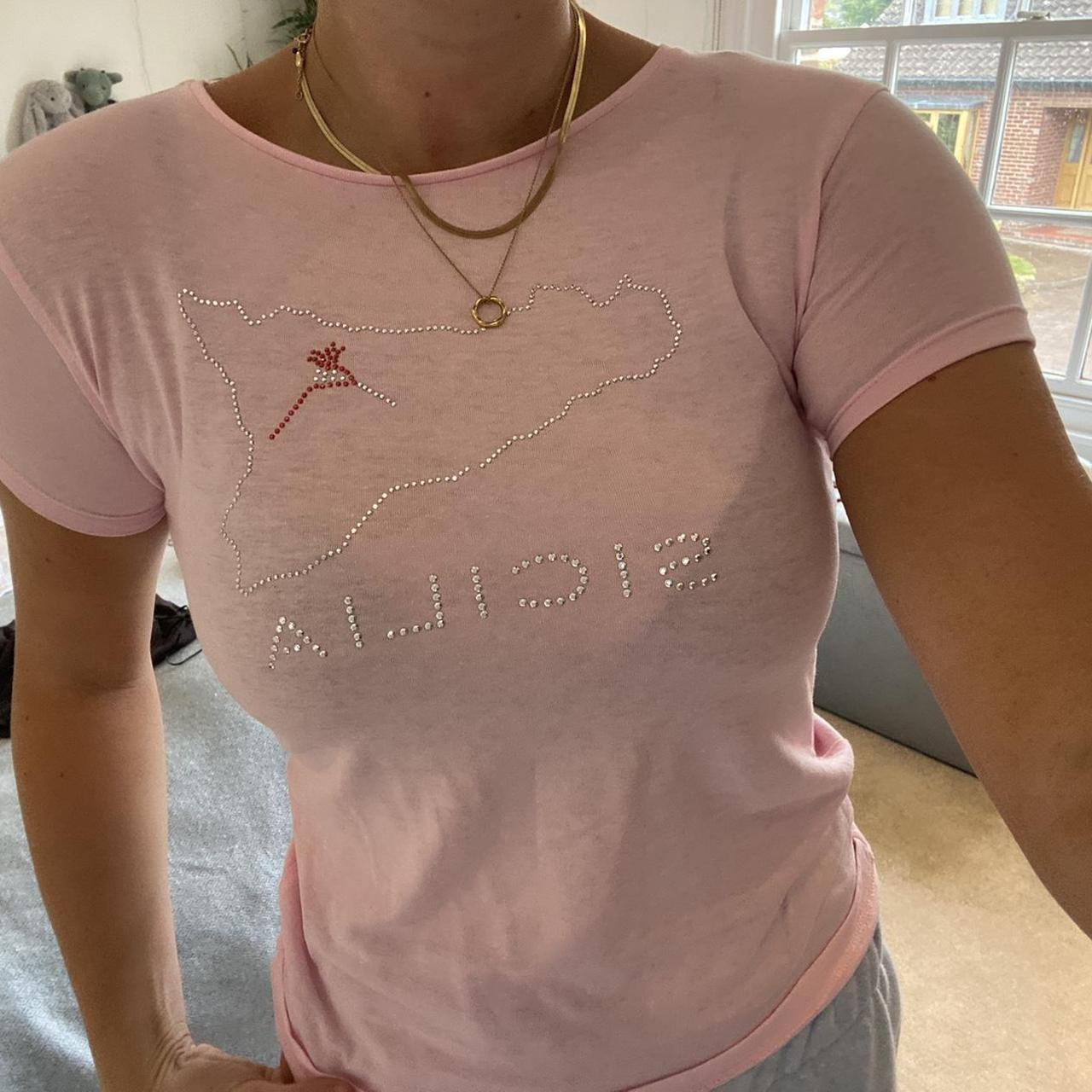 cutest baby pink baby tee diamanté detailing... - Depop