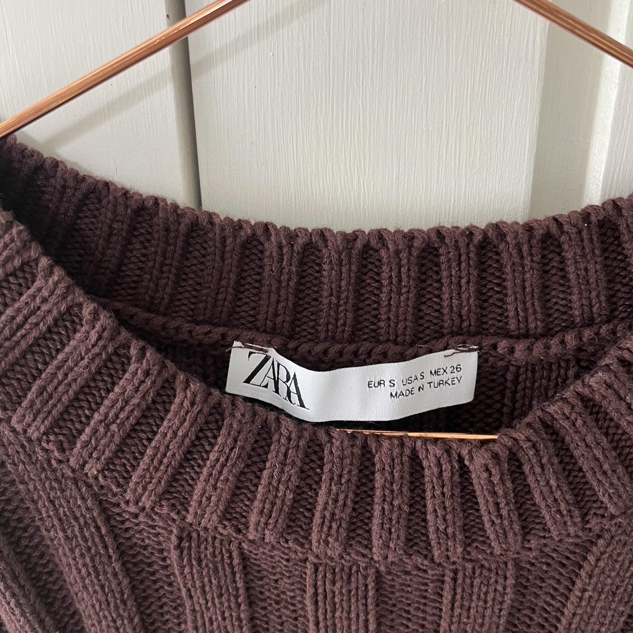 Zara cable knit vest sleeveless jumper in brown.... Depop