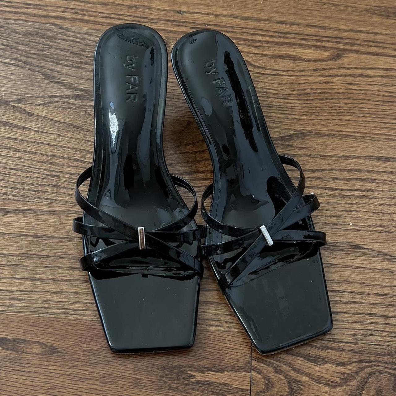 By Far Libra sandal mules in black patent leather