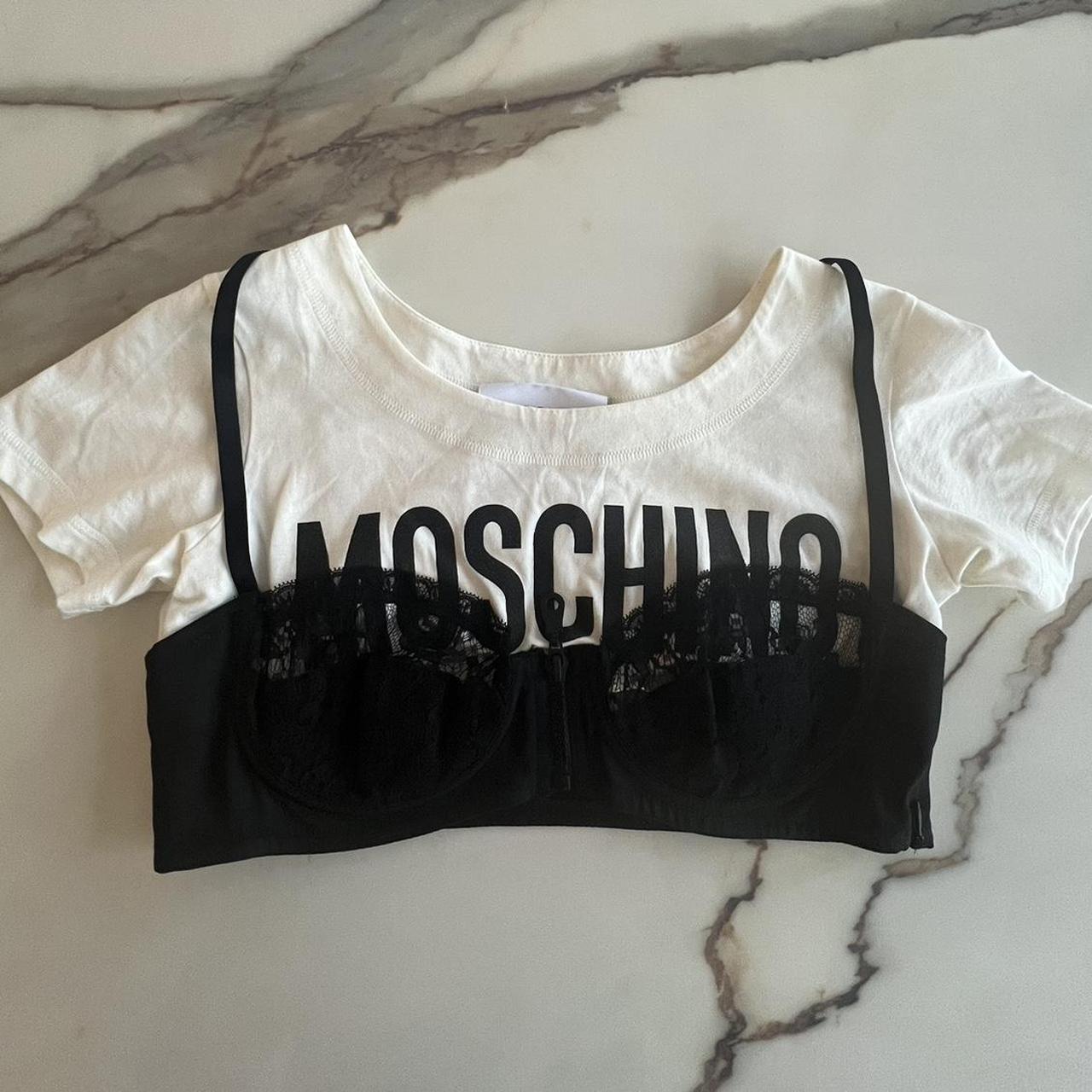 Moschino cropped tee Bra graphic Pixelated Size US - Depop