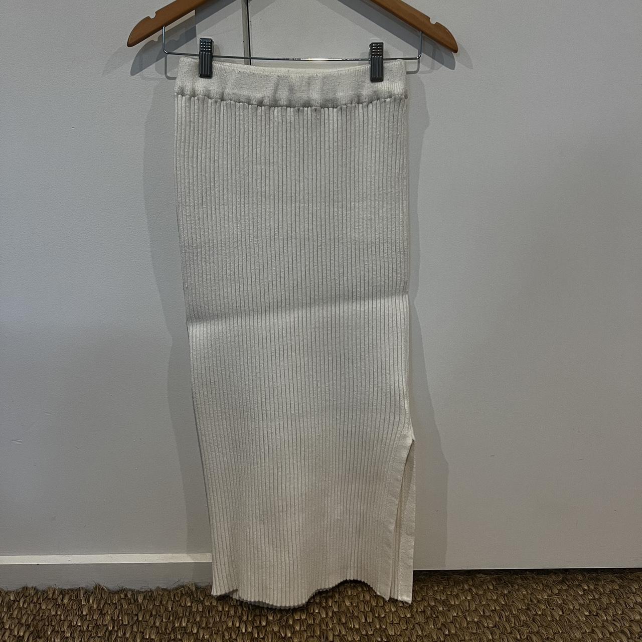 White knit midi skirt Labelled S/M shown worn on Depop