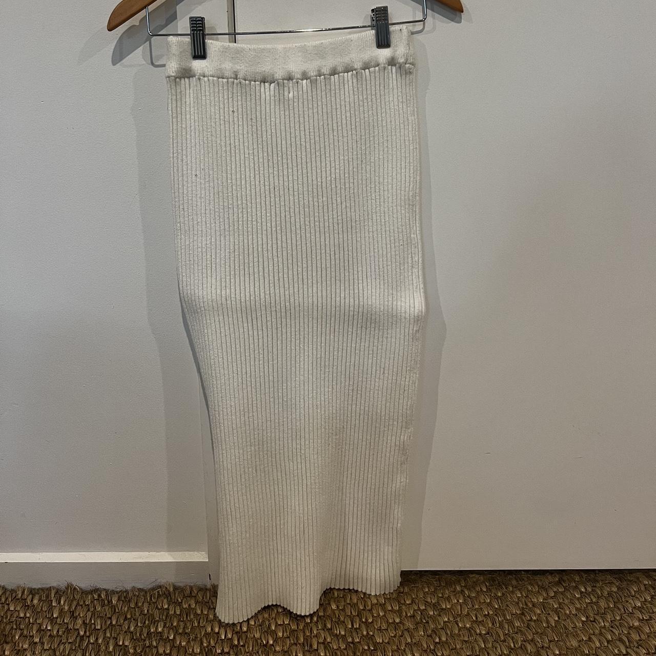White knit midi skirt Labelled S/M shown worn on Depop