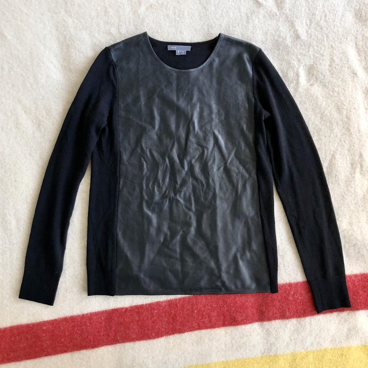 Vince Black Wool purchases Sweater with Leather Panel Medium