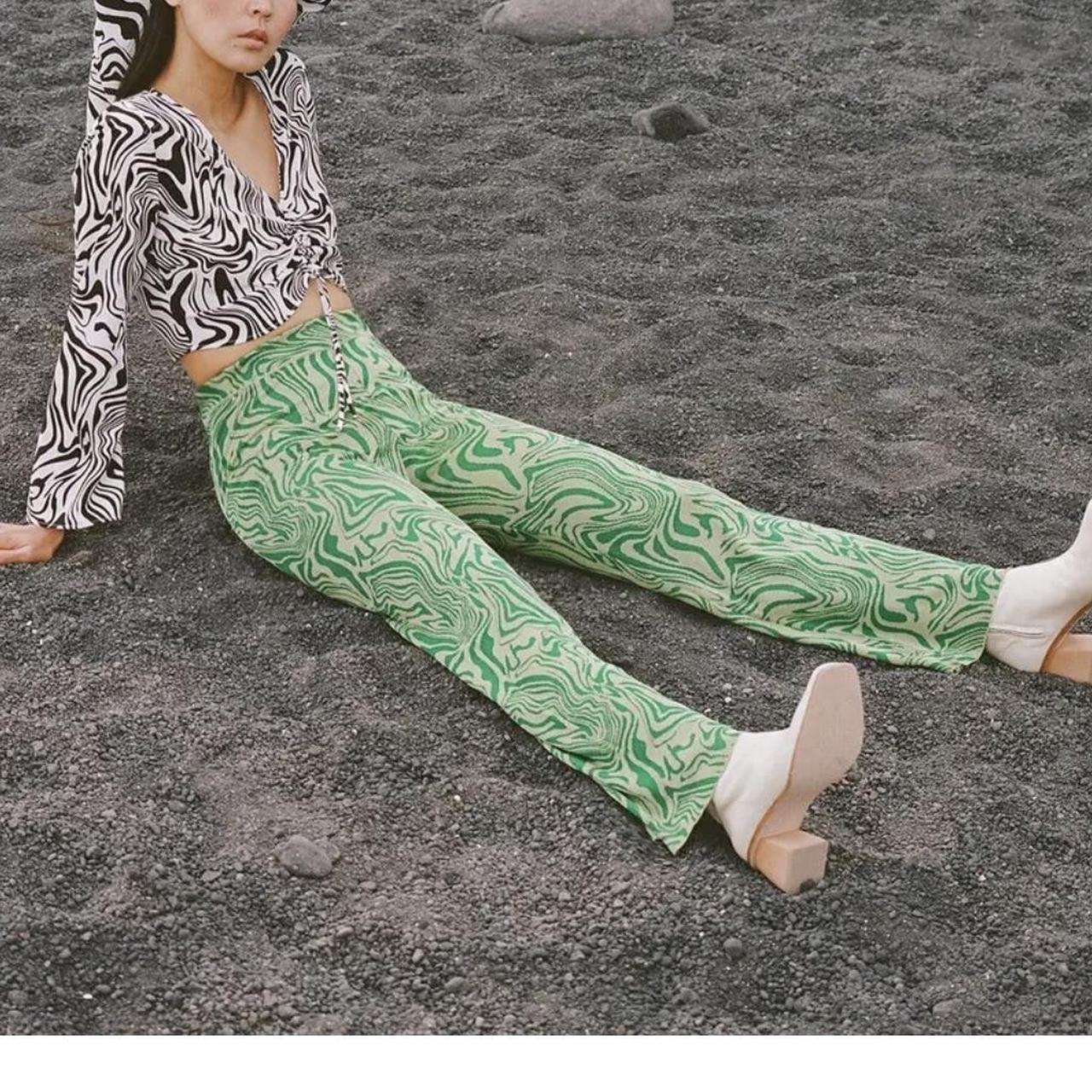 PALOMA WOOL Claudia green swirl pants! -Knit pants... - Depop