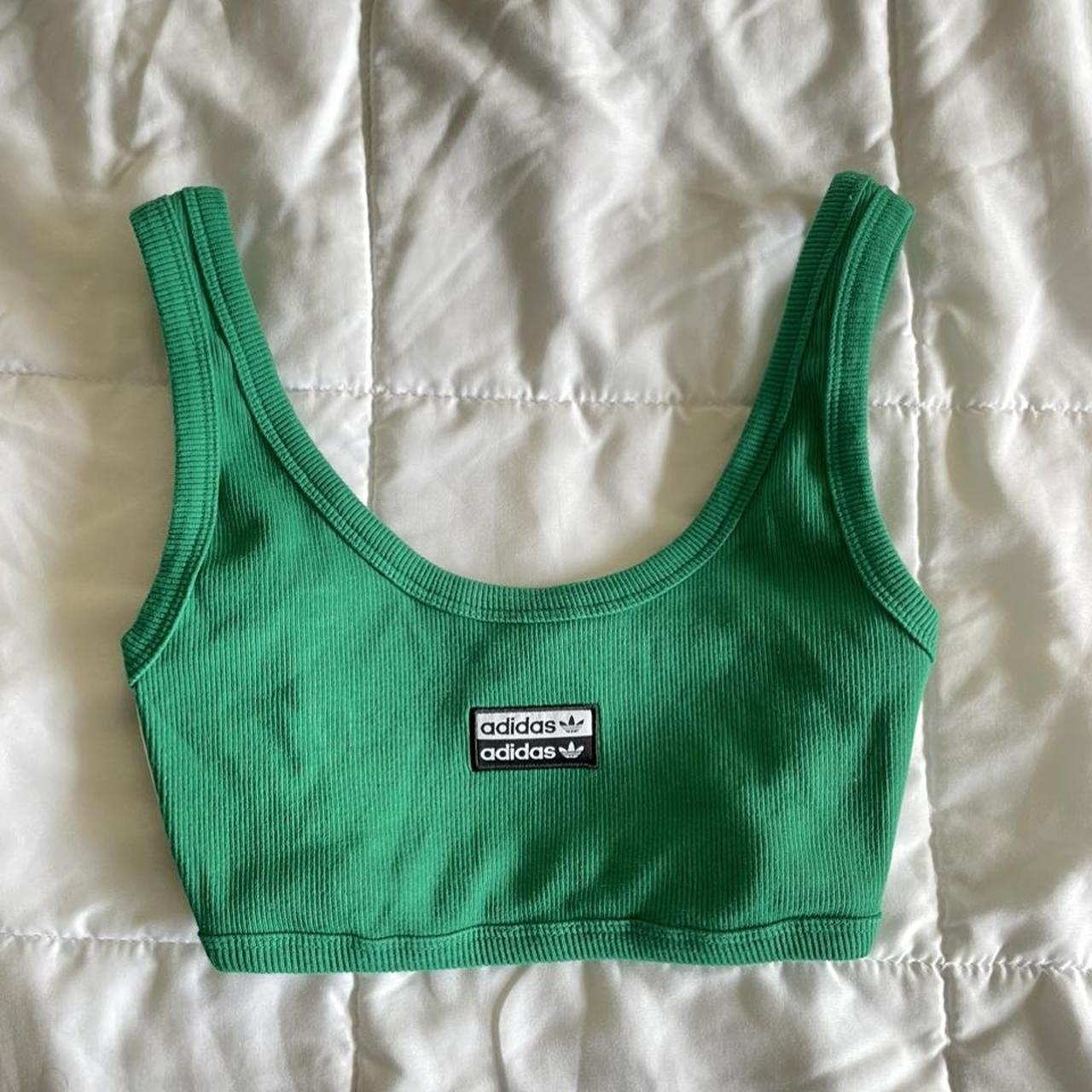 Adidas Women's Green and White Crop-top | Depop