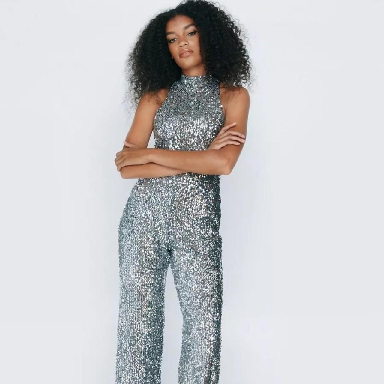 Brand New Nasty Gal High Neck Sequin Jumpsuit Depop