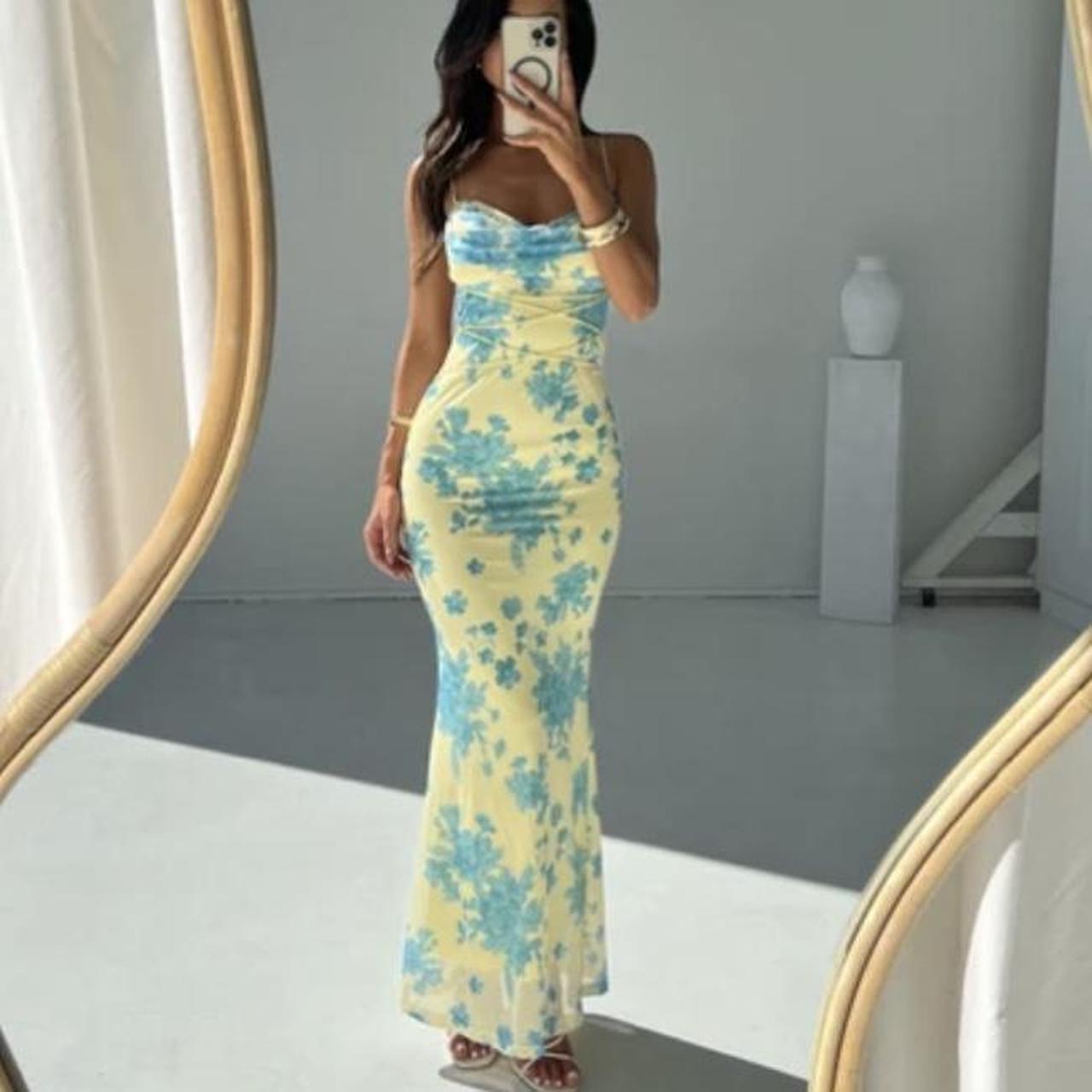 Little JC boutique DAHLIA dress yellow and blue... Depop