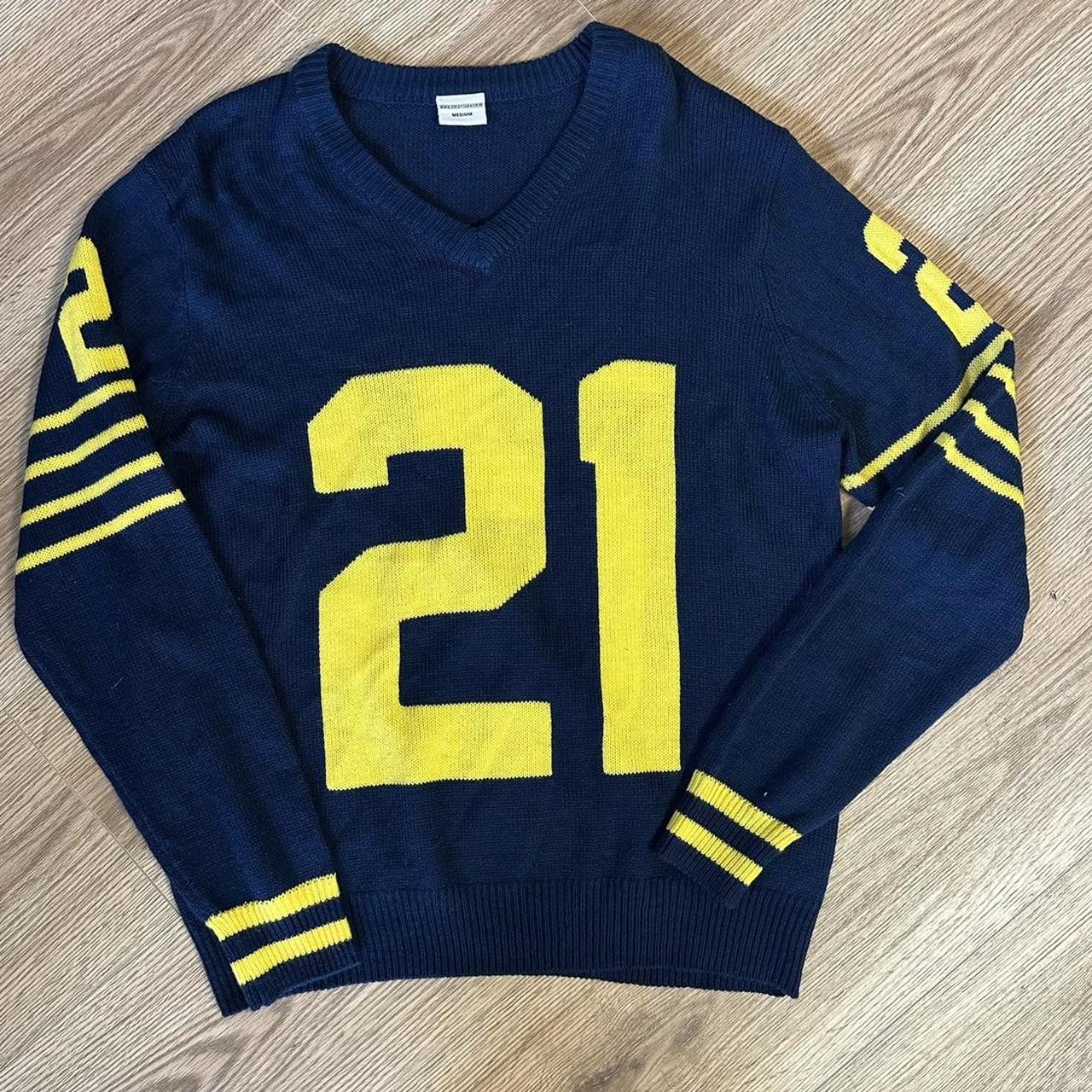 Navy & yellow Jersey sweater Medium #sweater... - Depop