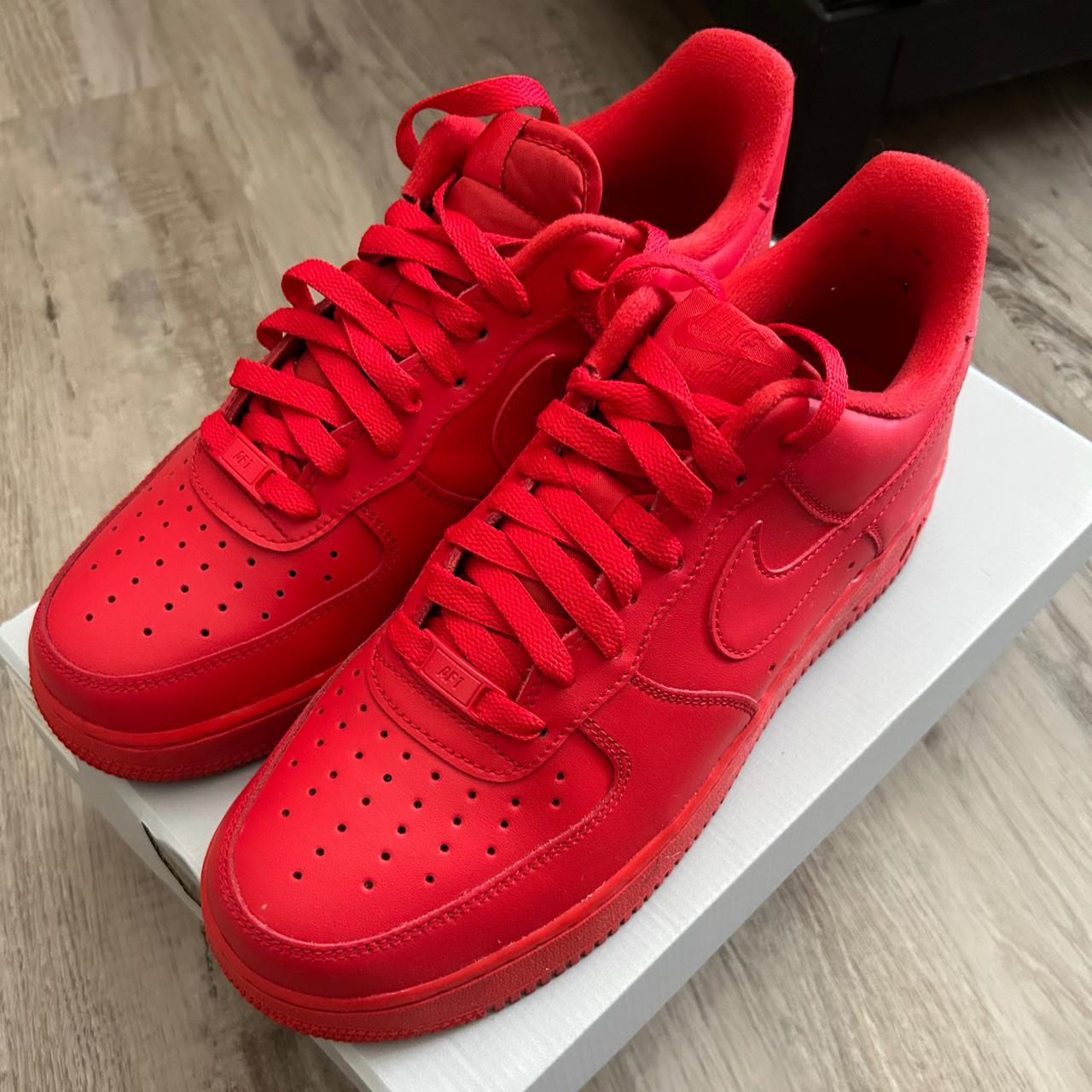 Nike Air Force 1 07 LV8, University red/White-Deep - Depop