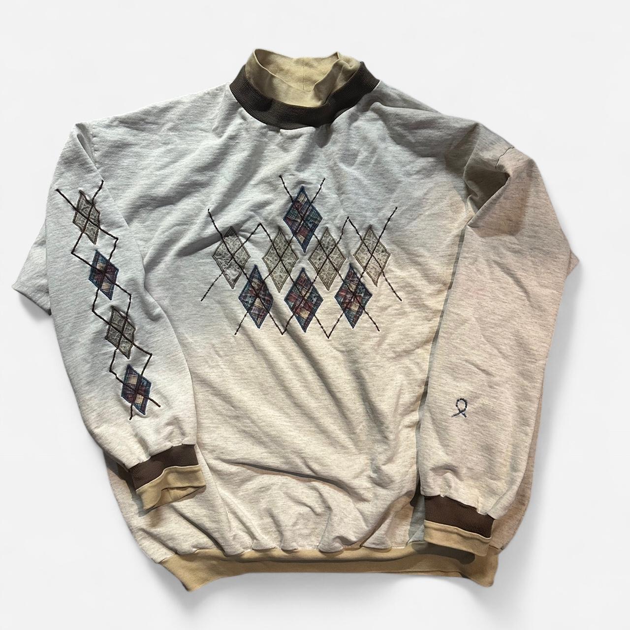 Men's Sweater - Grey/Cream - L – Grey & cream vin… - image 1