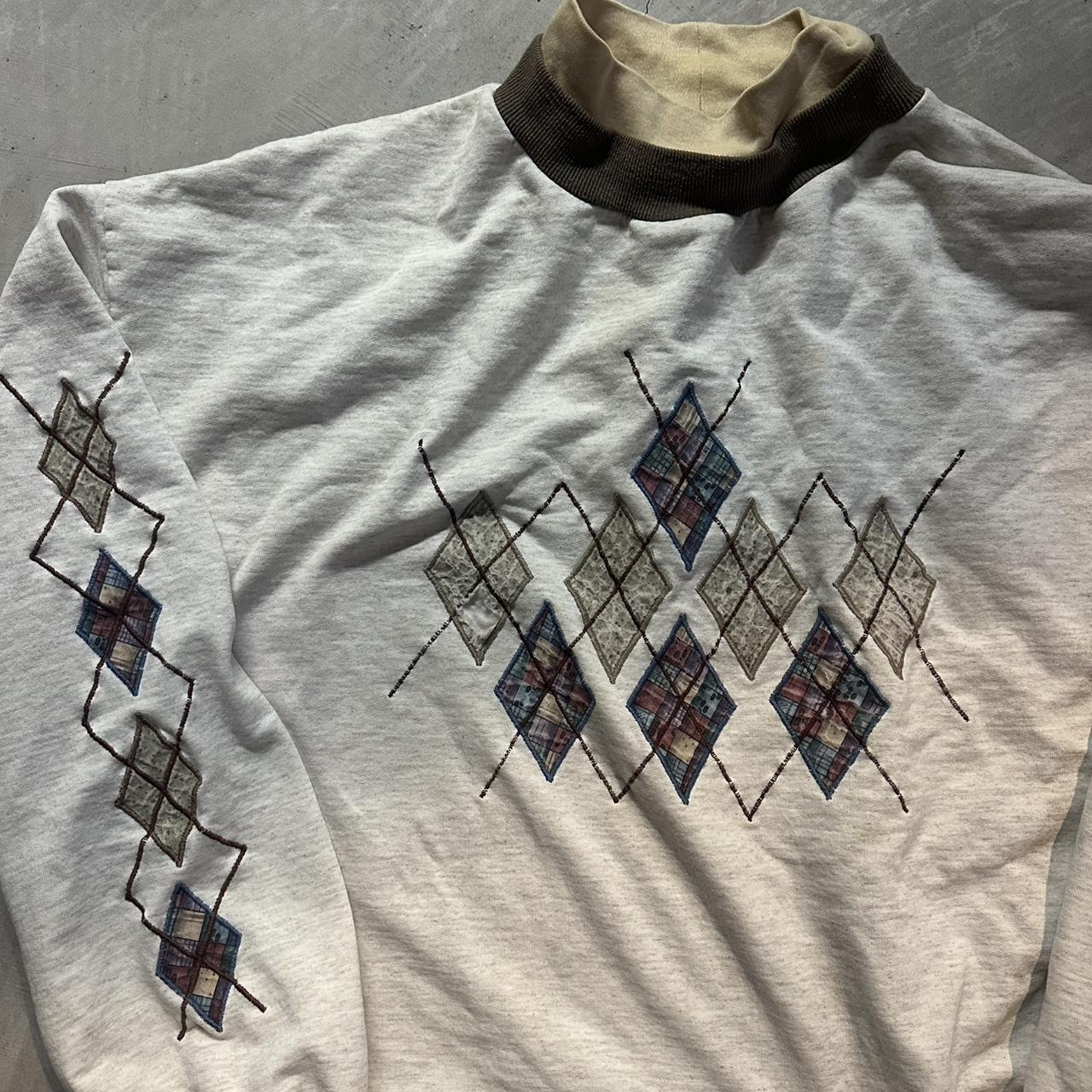 Men's Sweater - Grey/Cream - L – Grey & cream vin… - image 2