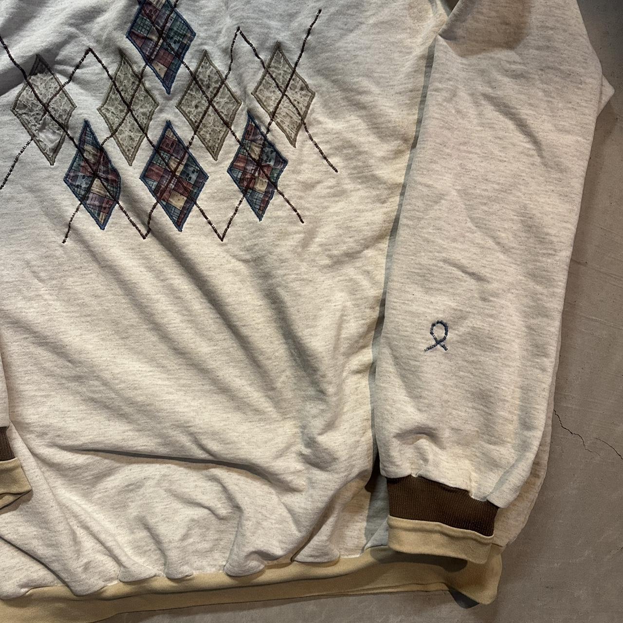 Men's Sweater - Grey/Cream - L – Grey & cream vin… - image 3