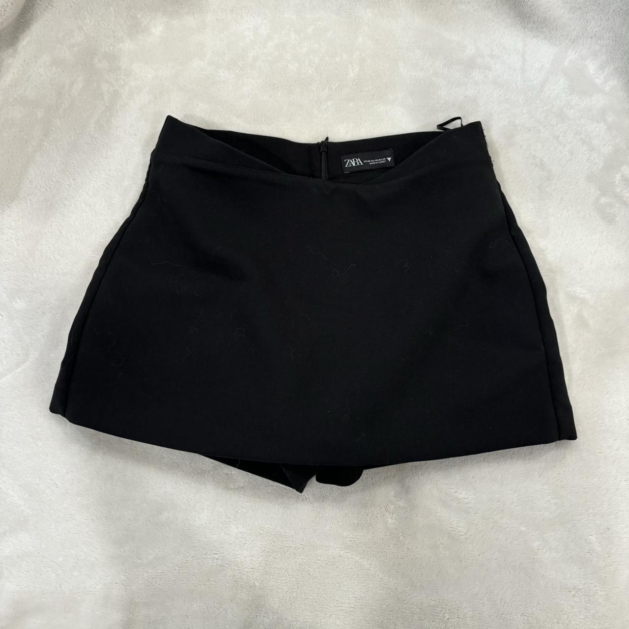 Zara v cut black mini skort has side zipper runs... - Depop