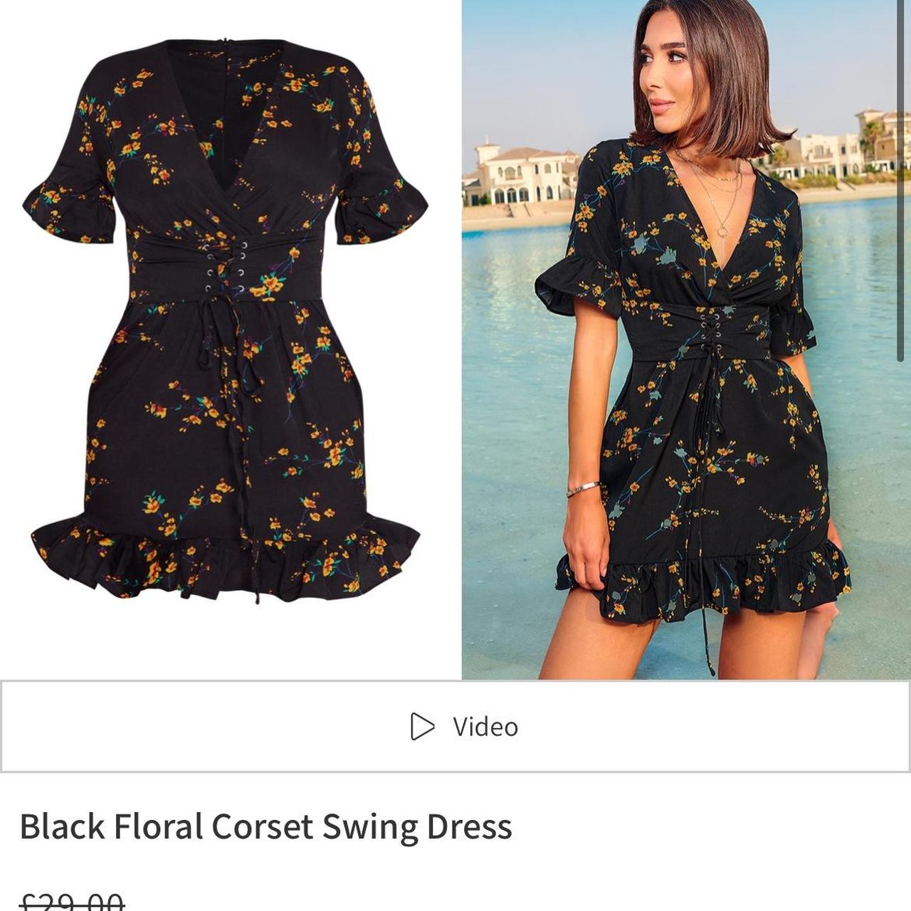 Black floral corset swing dress best sale